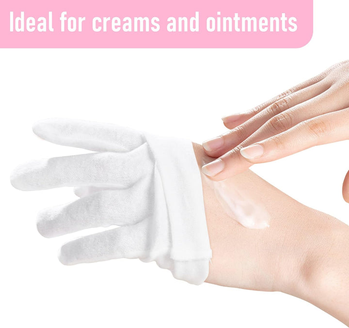 100% Cotton Gloves, 6 Pairs White Cotton Gloves for Dry Hands Moisturizing & Eczema, Overnight Lotion, Sleep & Spa Treatment for Women & Men, Breathable Work Glove Liners, Medium Size