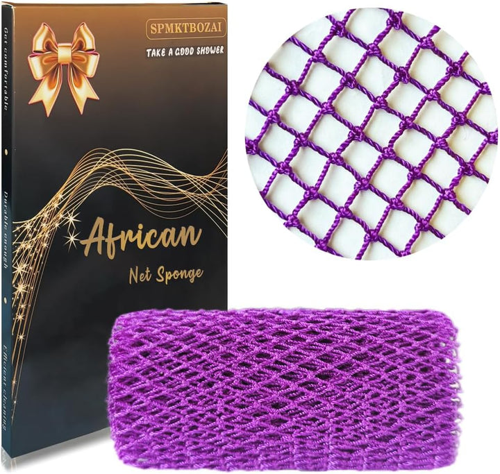 African Net Sponge Authentic, African Exfoliating Sponge Real African Net Black Owned, African Bath Sponge Back Scrubber, Body Exfoliator Shower Bath Accessories (Black)