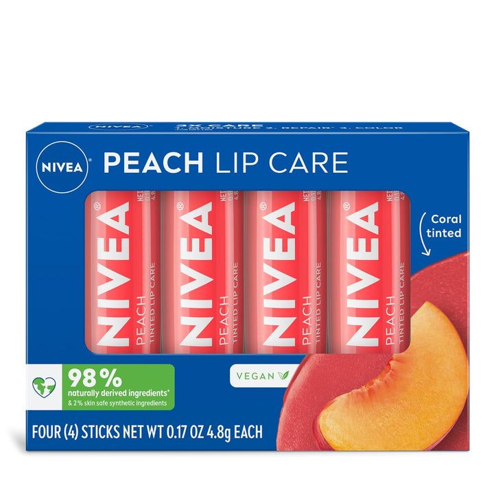 Lip Care, Fruity Tinted Lip Balm Variety Pack, Cherry, Strawberry, Blackberry and Watermelon Flavors, 3-In-1 Moisture, Repair and Color, 0.17 Oz Stick, Pack of 4