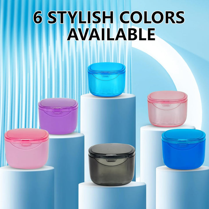 Denture Case Partial Denture Cups for Soaking Dentures, No-Leak Denture Soaking Container Retainer Cleaning Case with Brush for Household|Travel|Office - Transparent Black