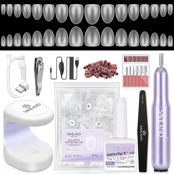 Acrylic Nail Starter Kit: Clear Pink Nude Acrylic Powder & Liquid, Brush, Files, Forms, Press on Nails, Home Practice Set