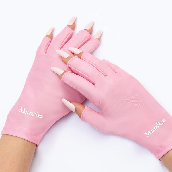 Premium UV Protection Gloves for Manicures, Cool Feeling Fabric,Professional UPF50+, UV Gloves for Gel Nail Lamp, anti UV Light, Skin Care Fingerless Design, Pink