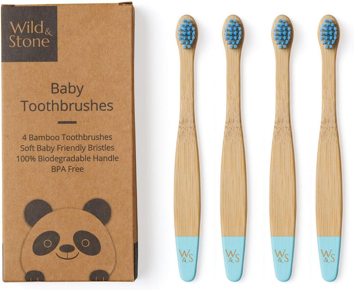 Organic Baby Bamboo Toothbrushes | 4 Pack | Soft Bristles | 100% Compostable Handle | BPA Free | Vegan Baby Toothbrushes (Multicolour)
