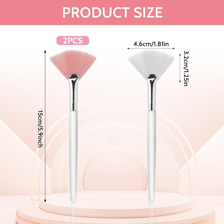 4 Pcs Fan Brushes for Facial, Face Mask Applicator Soft Makeup Brushes Esthetician, Flat Head Mask Acid Applicator Esthetician Brush for Women Girls Mud Clay Mask Makeup Peel(Pink and White)
