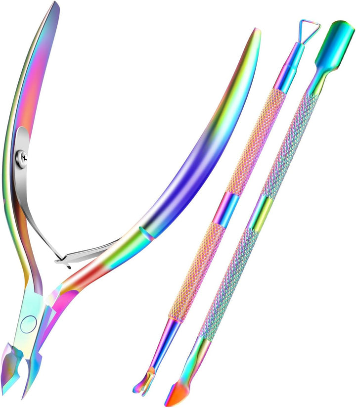 Cuticle Trimmer Cuticle Remover with Cuticle Pusher,  Professional Stainless Steel Durable Pedicure Manicure Tools Cutter Nipper Scissor Clipper for Fingernails and Toenails Dead Skin