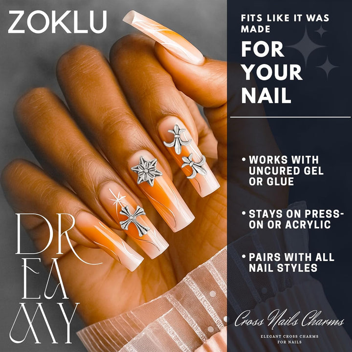 240 Pcs Silver and Gold Cross Nail Charms Bulk – 3D Silver and Gold Nail Charms Cross for DIY & Professional Manicures – Large-Pack for Creative Manicures with Shiny Crosses Accents