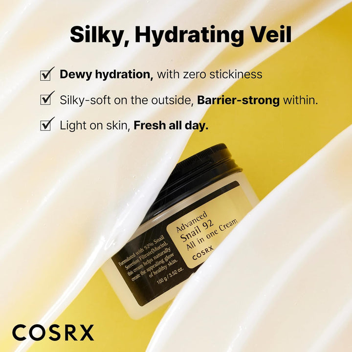 Snail Mucin 92% Face Moisturizer, 3.52 Oz, Lightweight Moisturing Cream for Soft, Glowy Skin, Korean Skin Care, Korean Moisturizer Face Cream