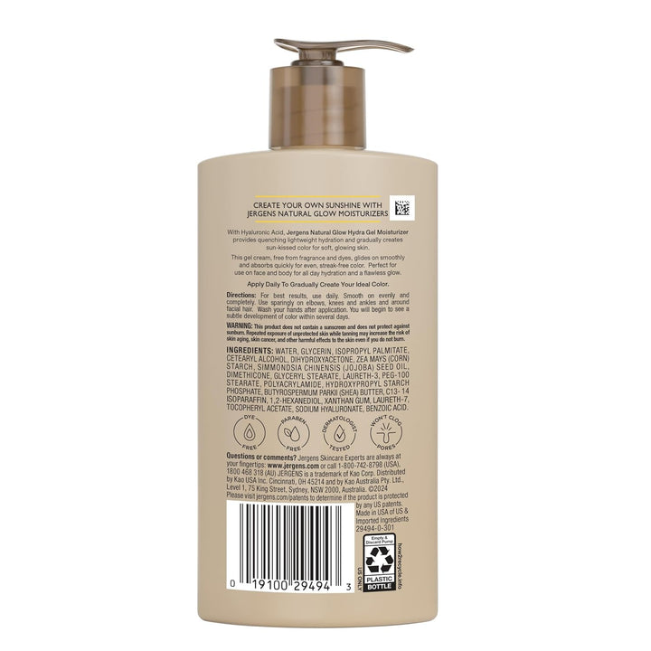 Natural Glow Hydra Gel Moisturizer, Hyaluronic Acid Tanning Lotion, Hydrating Tanning Gel, Fragrance-Free Self Tanner, Medium to Deep Skin Tones 8.3 Oz