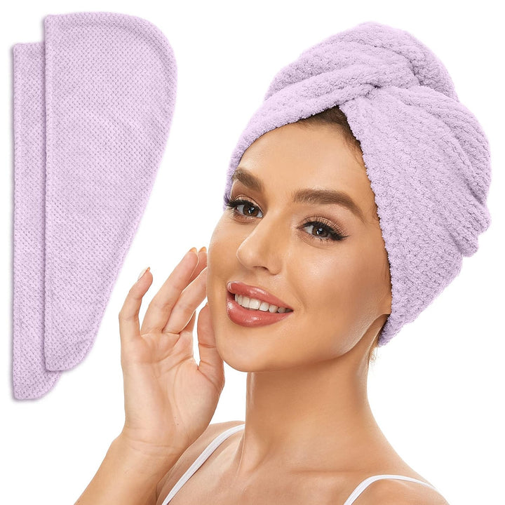 2 Pack Microfiber Hair Towel Wrap for Women, anti Frizz Quick Drying Hair Turban for All Hair Style, Absorbent and Lightweight (Beige)