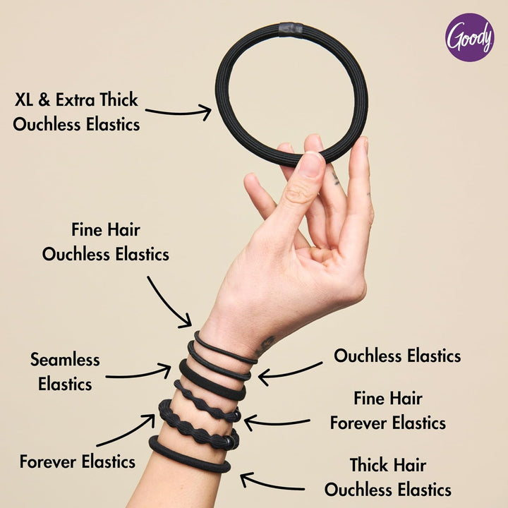 Ouchless Hair Elastics – No Pull, No Breakage, Tangle-Free Hold for Thick, Curly, Coily & Textured Hair – 30 Count, Black, Long-Lasting Ponytail Holders for Women & Men