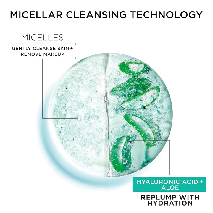 Micellar Water with Hyaluronic Acid, Facial Cleanser & Makeup Remover, Hydrating and Plumping, for All Skin Types, Vegan, Cruelty Free, 13.5 Fl Oz (400Ml), 1 Count
