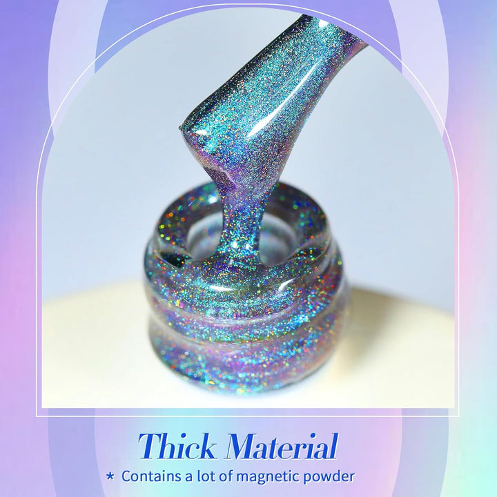 9D Cat Magnetic Eye Gel Nail Polish Holographic Rainbow Gel Polish Blue Purple Soak off U V LED Gel Polish Nail Art Design Manicure Salon DIY Home 15ML