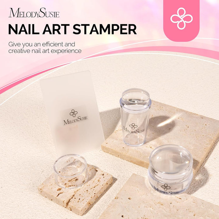French Nail Stamper Kit, Silicone Stampers with Scrapers, 4PCS DIY Home Nail Design Salon, Clear