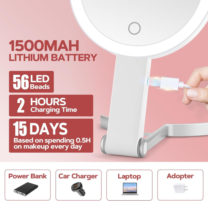 Lighted Makeup Mirror, 30X Magnifying Mirror with Light and Adjustable Brightness, Hanging and Handheld Mirror with Handle, Portable Travel Makeup Mirror with Lights, Vanity Mirrors for Women