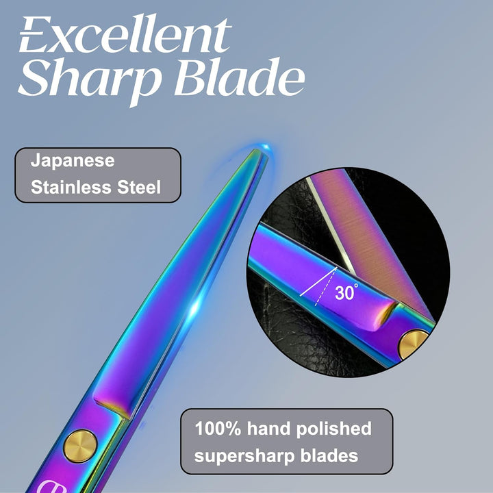 Professional Hair Cutting Shears,6 Inch Barber Hair Cutting Scissors Sharp Blades Hairdresser Haircut for Women/Men/Kids 420C Stainless Steel (Rainbow)