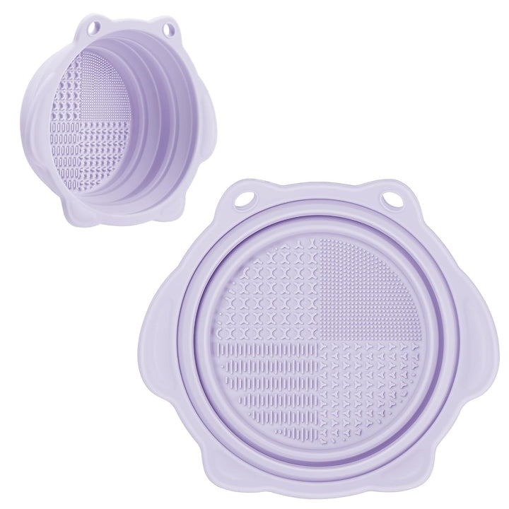 Foldable Silicone Makeup Brush Cleaner Bowl -  Portable Cleaning Tool for Brushes, Powder Puffs, and Sponges (Pink)
