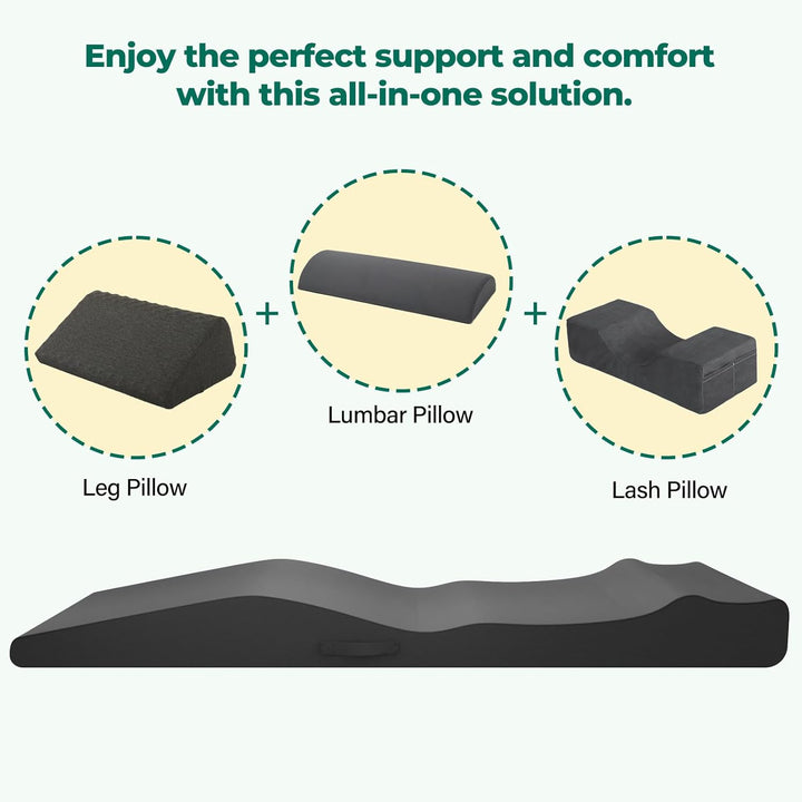 Lash Bed Topper, Ergonomic Curvy Massage Table Foam Topper, Non-Slip Esthetician Bed Cushion with Removable Cover for Beauty Salon, Wax/Eyelash/Spa/Tattoo/Facial, 71"×28"(Black)