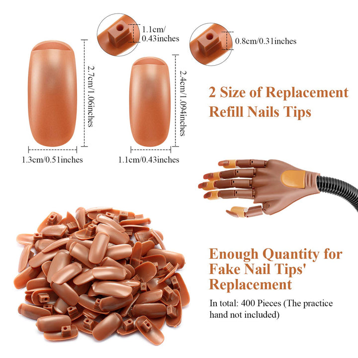 400 Pieces Replacement Refill Nail Tips False Fake for Flexible Nail Training Hand Practice Display Manicure Supply DIY (Brown)