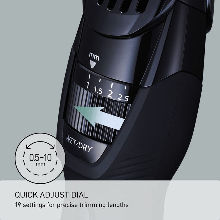 Cordless Beard Trimmer for Men with Precision Dial, 19 Adjustable Length Settings, Rechargeable Battery, Washable - ER-GB42-K (Black)