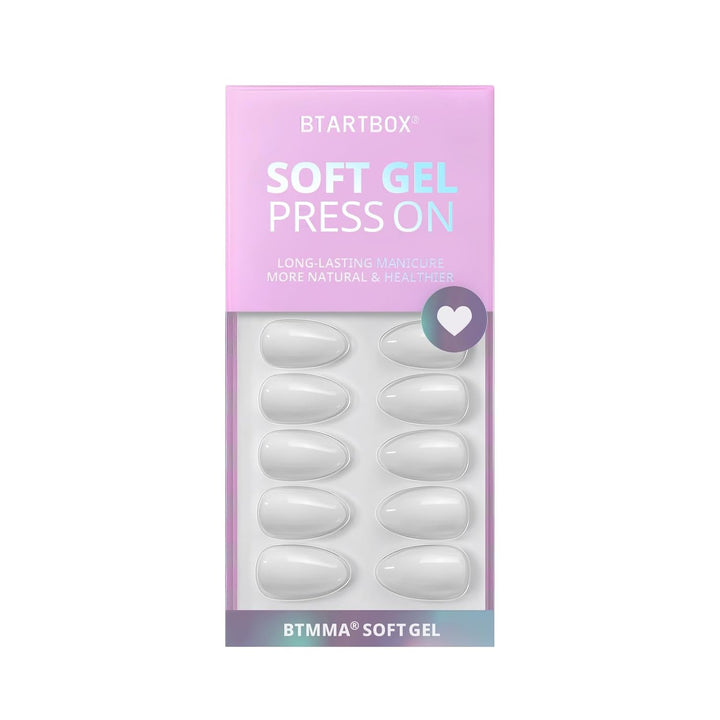 White Press on Nails Short - Soft Gel Press on Nails Almond, White Glue on Nails with Nail Glue, Reusable Stick on Nails in 16 Sizes, Cream Puff