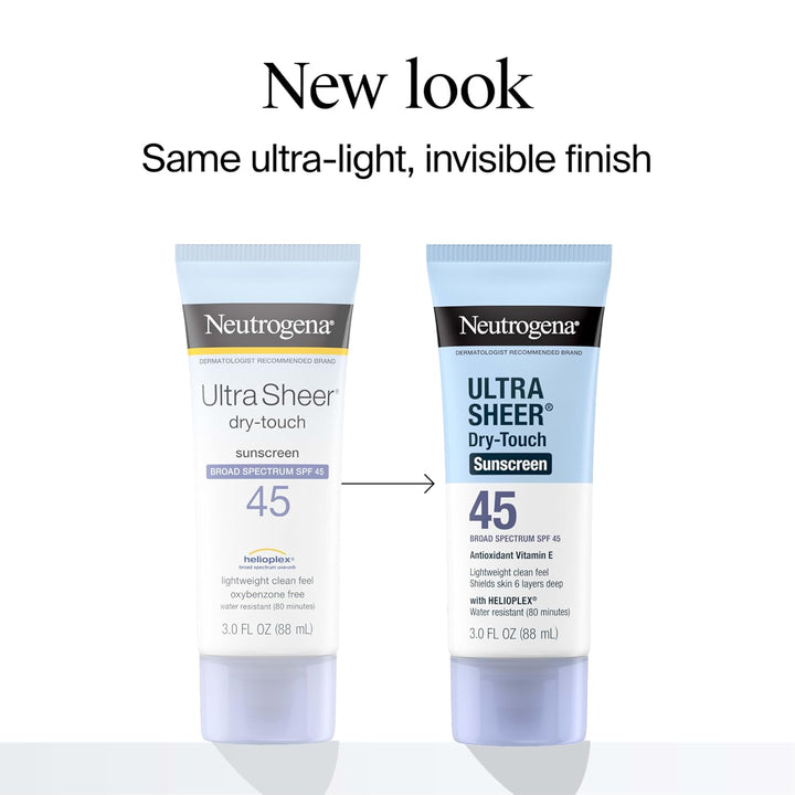 Ultra Sheer Dry-Touch Sunscreen for Face & Body, SPF 45 Broad Spectrum UVA/UVB Protection, Lightweight Water Resistant & Non-Greasy, Travel Size Sunscreen, 3 Fl. Oz 2 Pack
