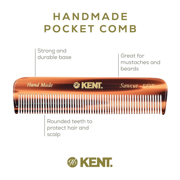 a FOT Tortoiseshell Fine Tooth Handmade Pocket Comb for Men, Women and Kids, Hair Comb Straightener for Grooming and Styling, Beard and Mustache, Saw Cut and Hand Polished, Made in England