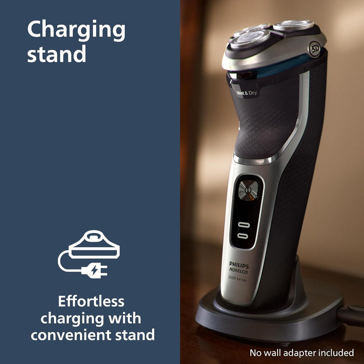 Shaver 3900 Series, Wet and Dry Electric Shaver, P-Cap, Travel Pouch, Charging Stand, Storm Blue, Model S3341/92