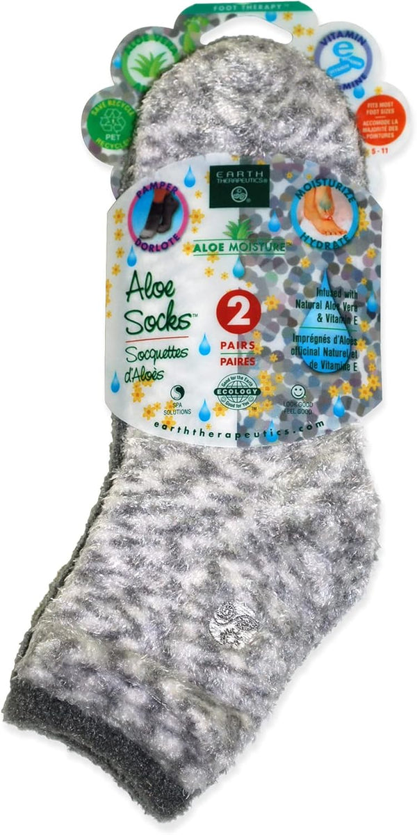 Aloe Socks – Infused W/Aloe Vera & Vitamin E – Helps Dry Feet, Cracked Heels, Calluses – Use with Lotion – Grey/Confetti (2 Pairs)