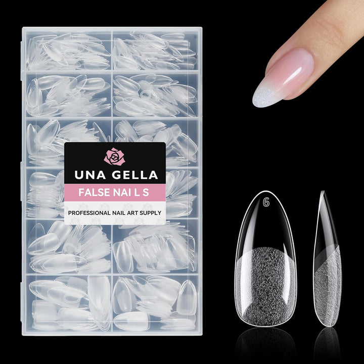 Almond Gel Nail Tips, 504PCS Pre Etched Clear Fake Nails Tips Medium Almond Shape - 12 Sizes Full Cover Soft Acrylic Press on Nail Extensions No C Curve Gift for Diy at Home