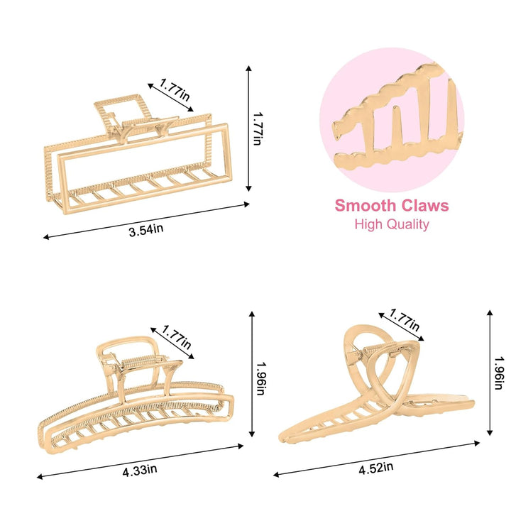 6 Pack Large Metal Hair Claw Clips - 4 Inch Big Gold Hair Clips,Perfect Jaw Hair Clamps for Women and Thinner,Thick Hair Styling,Strong Hold Hair,Fashion Hair Accessories (Style 1)