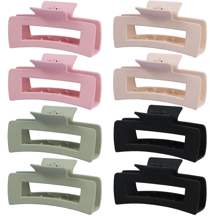 8 Pcs Large Hair Claw Clips 4.1 Inch Non-Slip Big Square Matte Claws for Women, Strong Hold Banana Clips for Thick Thin Hair