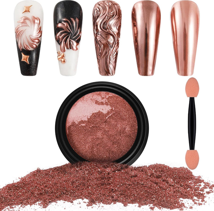 2 Jars Chrome Nail Powder White and Gold Pearl,Iridescent Aurora Powder Metallic Mirror Effect Pigment Pearlescent Mermaid Pearl Glitter Dust Kit (White and Gold)