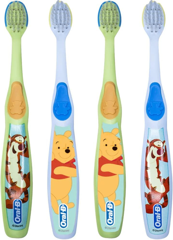 Baby Manual Toothbrush, Pooh Characters, 0-3 Years Old, Extra Soft (Characters Vary) - Pack of 4