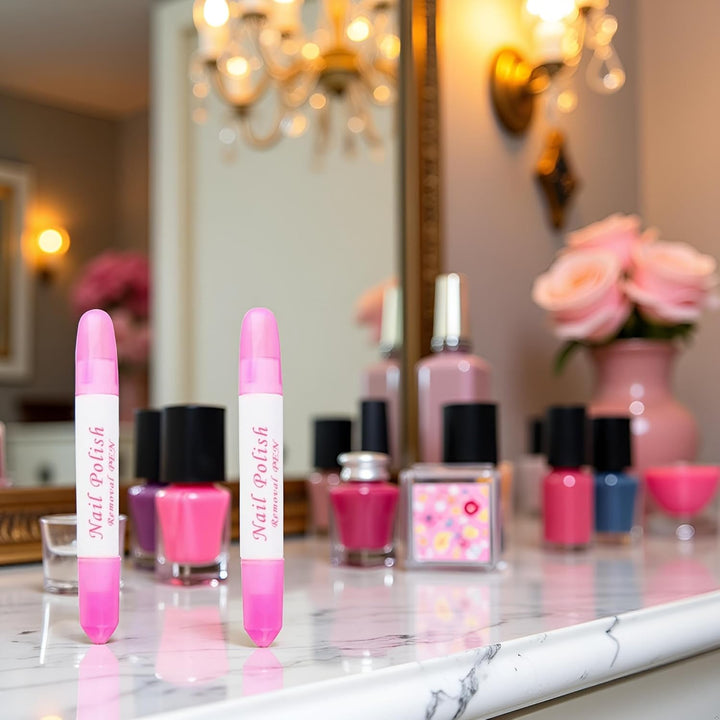 2Pcs Pink Nail Erase Pen Removable Head Nail Polish Cleaning Plastic Manicure Corrector Pen for Manicure Fingernail Home Salon Use Nail Polish, Nail Polish Correctors (6G)