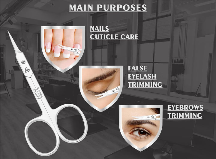 Cuticle Scissors Curved Blade - Extra Fine Pointed Tip Professional Manicure Grooming Scissors for Cuticles, Beard, Nose Hair, Eyelash, Mustache - Eyebrow Scissors