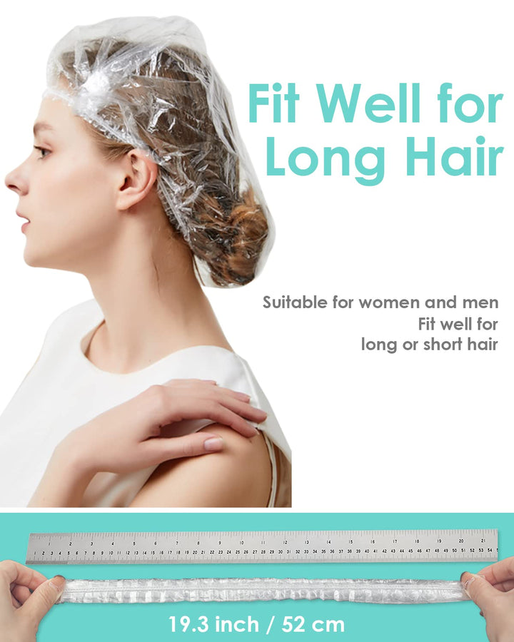 100PCS Disposable Shower Caps, Plastic Clear Hair Cap Large Thick Waterproof Bath Caps for Women, Hotel Travel Essentials Accessories Deep Conditioning Hair Care Cleaning Supplies(20.5")