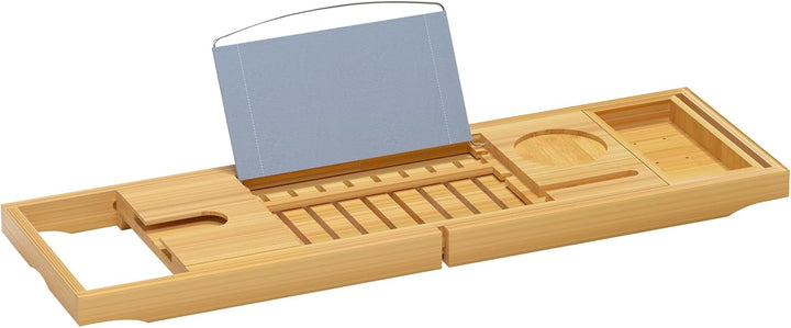 Luxury Bamboo Bathtub Tray - Wooden Expandable Caddy with Book, Tablet, Wine Holder - Gift Idea