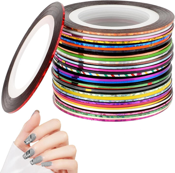 32 Colors Nail Striping Tape for Nail Art 1Mm Self Adhesive Nail Striping Tape Line Sticker Pinstripe Tape Decoration Sticker Pin Striping Tape DIY Nail Tools for Women Girls Manicure Decor (66 Foot)