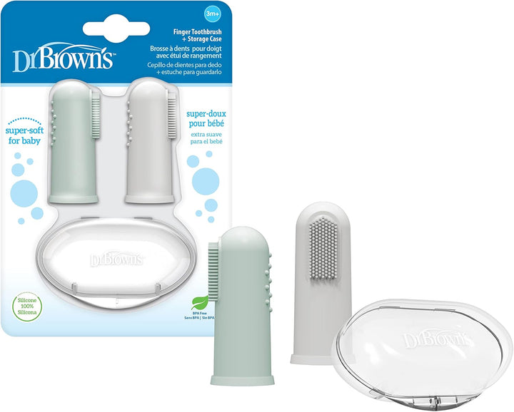 Silicone Finger Toothbrush for Baby with Travel-Storage Case, 3M+, Gray and Light Green, 2 Count, (Pack of 1)