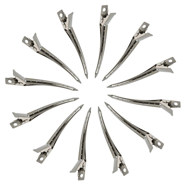 24 Packs Duck Bill Clips,  3.5 Inches Rustproof Metal Alligator Curl Clips with Holes for Hair Styling, Hair Coloring, Silver