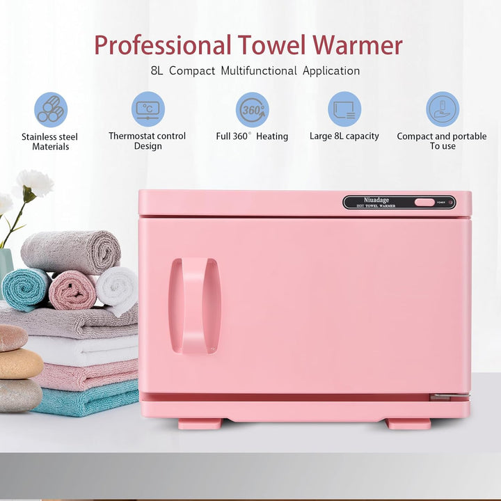 Hot Towel Warmer Cabinet 8L, Facial & Spa Towel Warmer Auto Reheat, Perfect for Estheticians - Pink