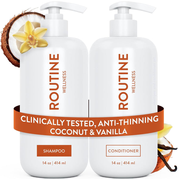 Anti-Thinning Shampoo and Conditioner Set for Thinning Hair - Biotin DHT Blocker Women & Men - Color Safe Shampoo for Hair Loss & Healthier Hair - Coconut & Vanilla (Pack of 2)