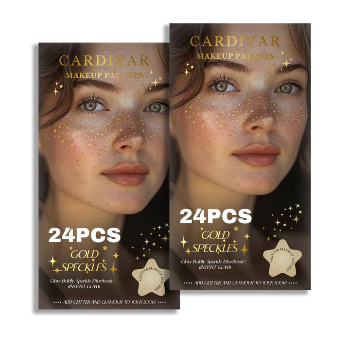 Glitter Freckles Face Tattoo - 24PCS Waterproof Gold Temporary Sparkle Patches for Women, Glow up Makeup (Gold)