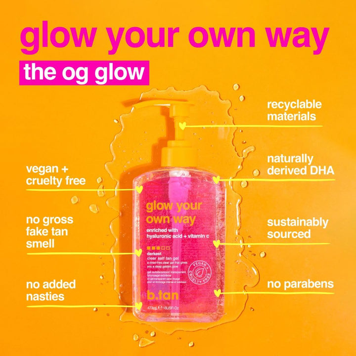 Clear Self Tan Gel | Glow Your Own Way - Best Transfer-Resistant, Quick, Self Tanning Gel, Vegan, Cruelty Free Self Tanner, 16 Fl Oz
