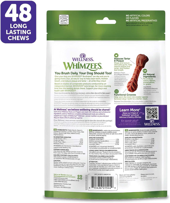 WHIMZEES  Brushzees Dog Dental Treats, Natural Chews, Extra Small Size Stick, (48 Count)
