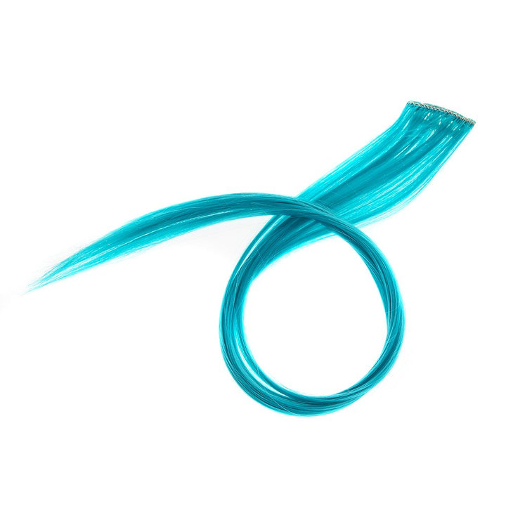12 Pcs Straight One Color Party Highlights Clip on in Hair Extensions Colored Hair Streak Synthetic Hairpieces (Teal Blue)
