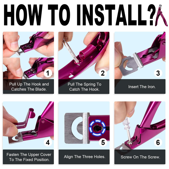 Violet Red Premium Adjustable Nail Clippers with Magnets Sizers for Acrylic Nails, Stainless Steel Nail Cutter Trimmer for Artificial Fake False Tips Manicure Sharp Blade Clip Tool for Salon Beauty