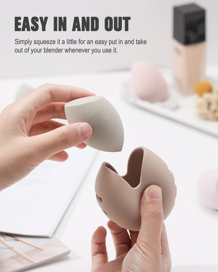 Makeup Sponge Holder – Shatterproof Eco-Friendly Silicone Beauty Make up Blender Case for Travel - Khaki