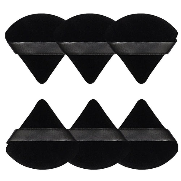 6 Pcs Powder Puff Face Soft Triangle Makeup Puff Velour Makeup Sponge Stocking Stuffers for Loose Powder (Black)