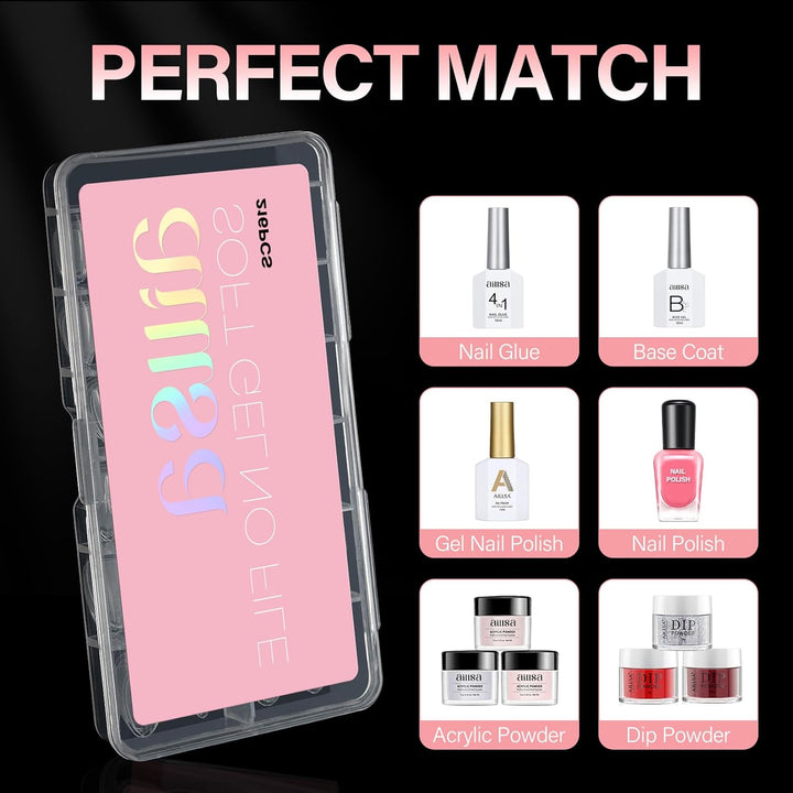 Short Almond Nail Tips Pre-Shaped Acrylic Nail Tips Half Matte Full Cover Nails Tips Clear Gelly Press on Flase Tip Nail for Extension Nail Manicure Home DIY 240PCS 15Sizes